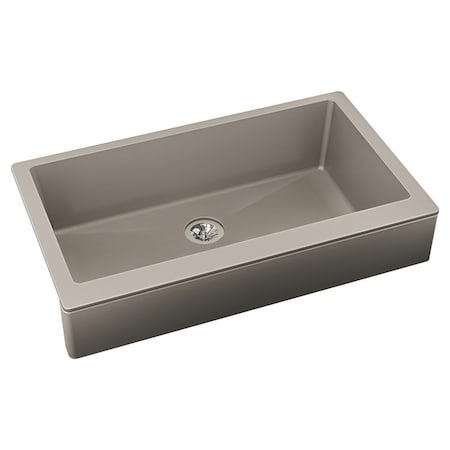 Elkay Quartz Luxe 36 X 21 X 9 Single Bwl Apron Sink W Perfect Drain Silvermist ELXUFP3620SM0